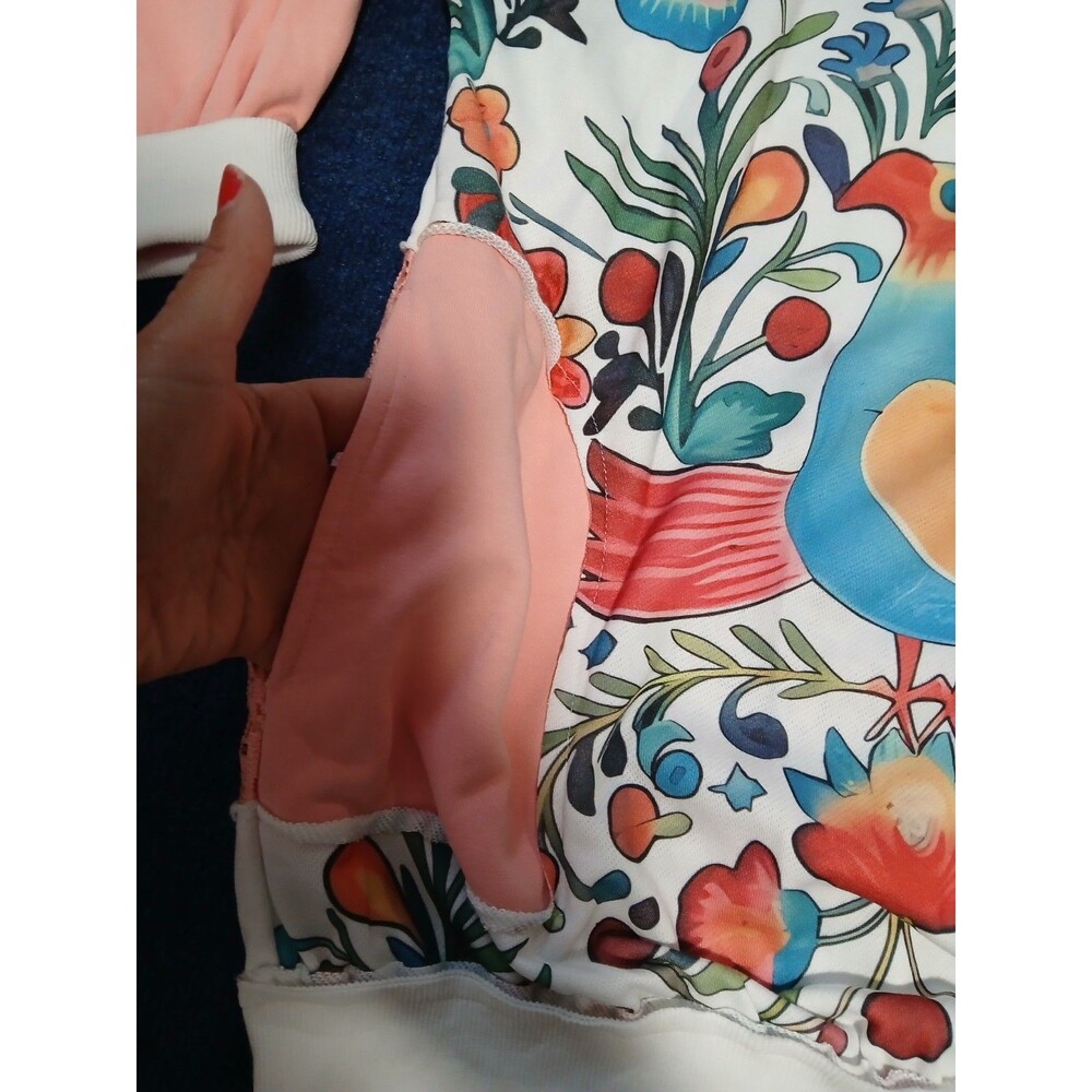 Tropical Bird with Colorful Flowers Sweatshirt/Pockets Medium NWOT - Picture 4 of 8